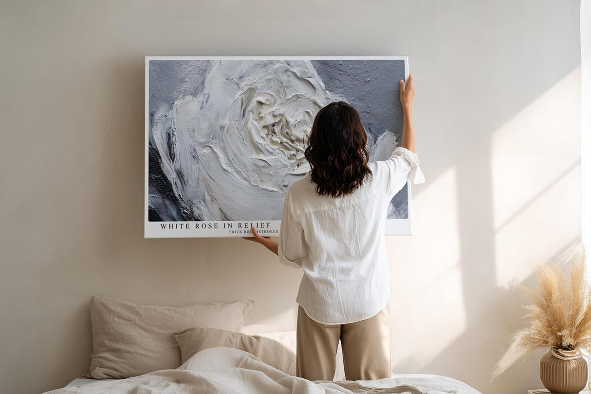 Paul Sinus Wandbild 120x80cm Weisse Rose Struktur Kunstmotiv Moderne Blumenmalerei mit plastischer Pinselstruktur und eleganter Wirkung