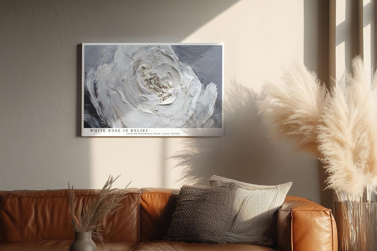 Paul Sinus Wandbild 120x80cm Weisse Rose Struktur Kunstmotiv Moderne Blumenmalerei mit plastischer Pinselstruktur und eleganter Wirkung