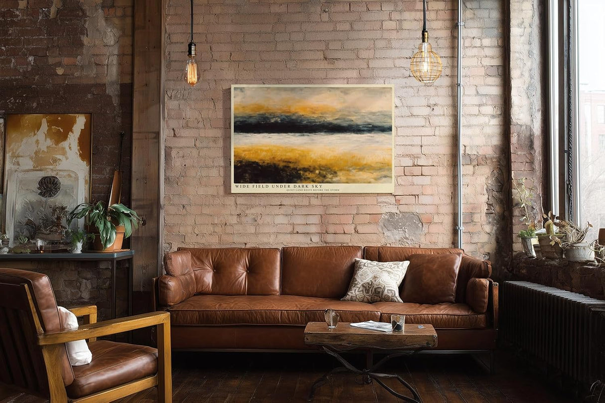 Paul Sinus Wandbild 120x80cm Weite Landschaft mit Feld und Himmel Abstrakte Natur Kunst in Gold und Schwarz Wanddekoration