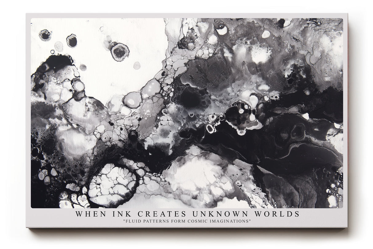 Paul Sinus Wandbild When Ink Creates Unknown Worlds abstraktes Schwarz-Weiß-Motiv mit fließenden Strukturen und Tiefenwirkung