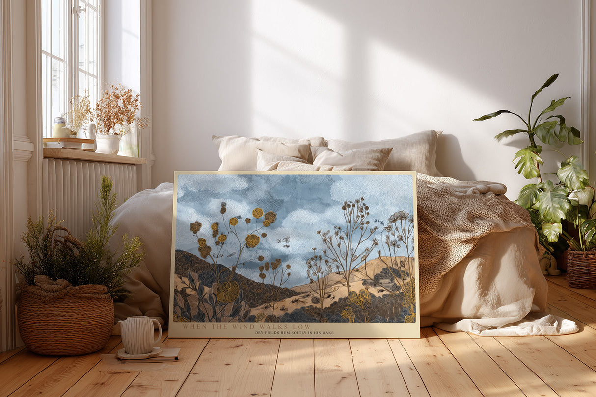 Paul Sinus Wandbild When the Wind Walks Low Autumn Fields in Blue and Gold Harmony