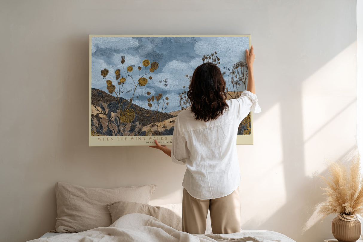 Paul Sinus Wandbild When the Wind Walks Low Autumn Fields in Blue and Gold Harmony