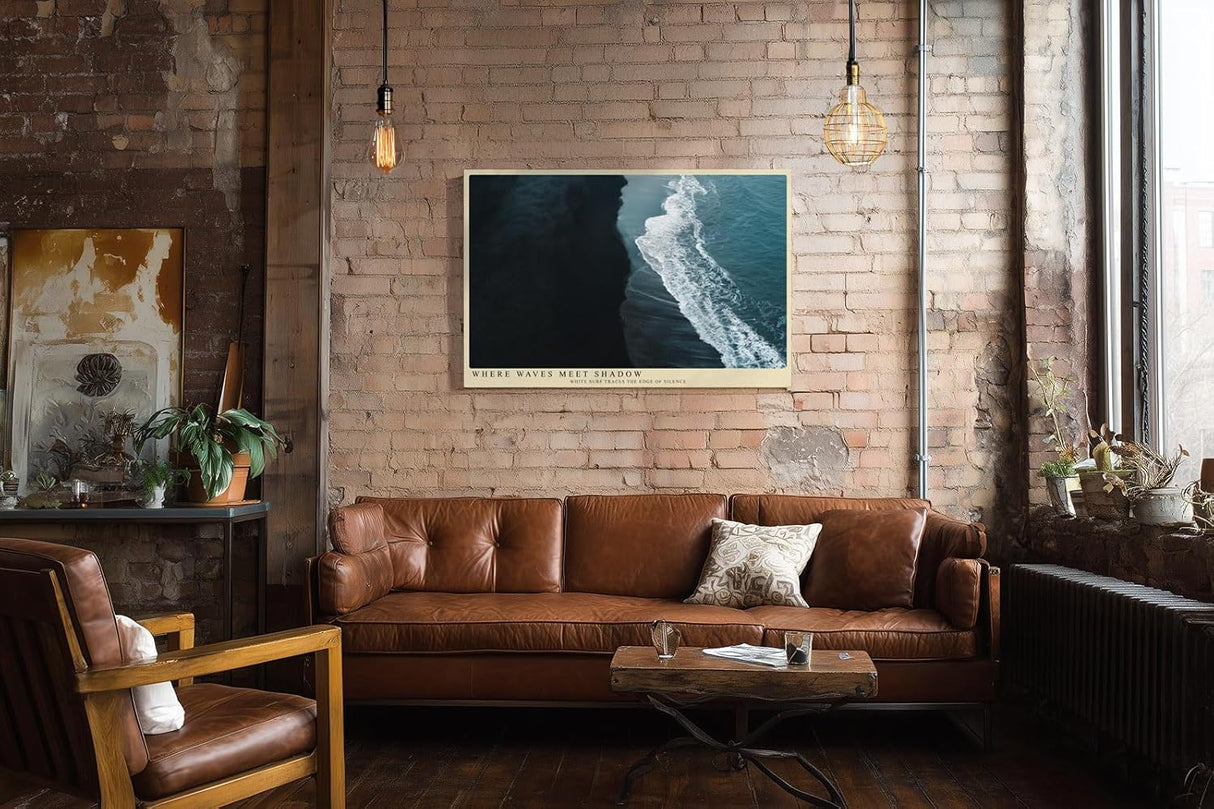 Paul Sinus Wandbild 120x80cm Where Waves Meet Shadow dramatische Küstenlinie Luftaufnahme Meer Kunst Poster für Wohnzimmer Büro