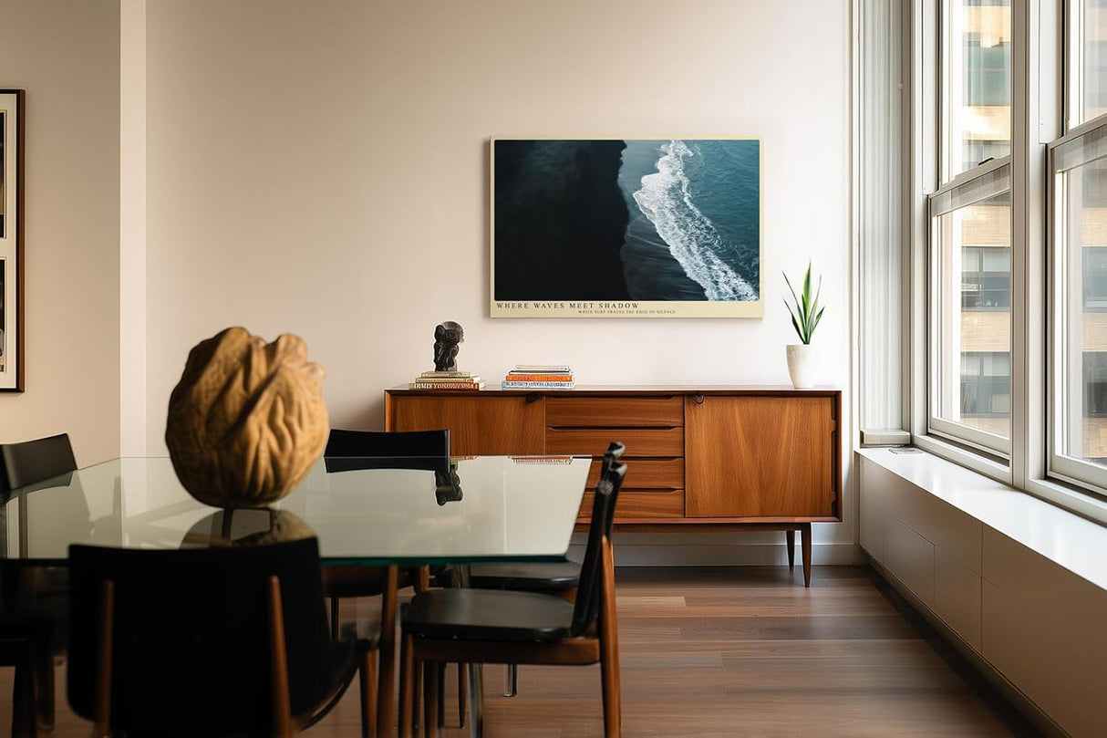 Paul Sinus Wandbild 120x80cm Where Waves Meet Shadow dramatische Küstenlinie Luftaufnahme Meer Kunst Poster für Wohnzimmer Büro
