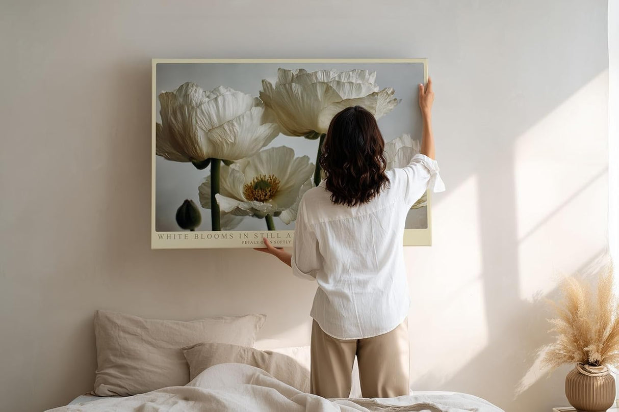 Paul Sinus Wandbild 120x80cm White Blooms in Still Air Elegante Weisse Blueten Fotokunst fuer Wohnzimmer Schlafzimmer und Büro