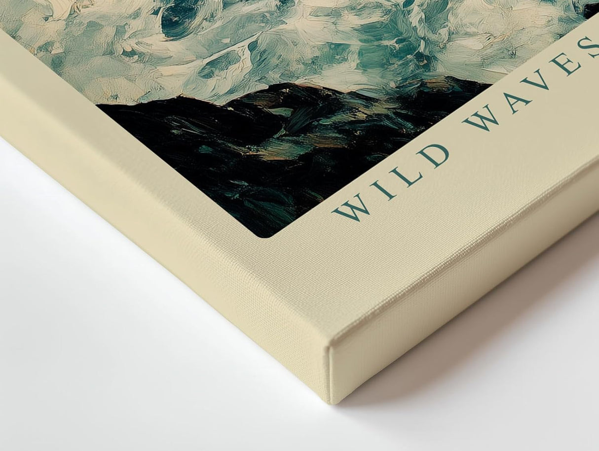 Paul Sinus Wandbild 120x80cm Wilde Meereswellen auf Felsen Natur Kunst in Blau Weiss Wanddekoration