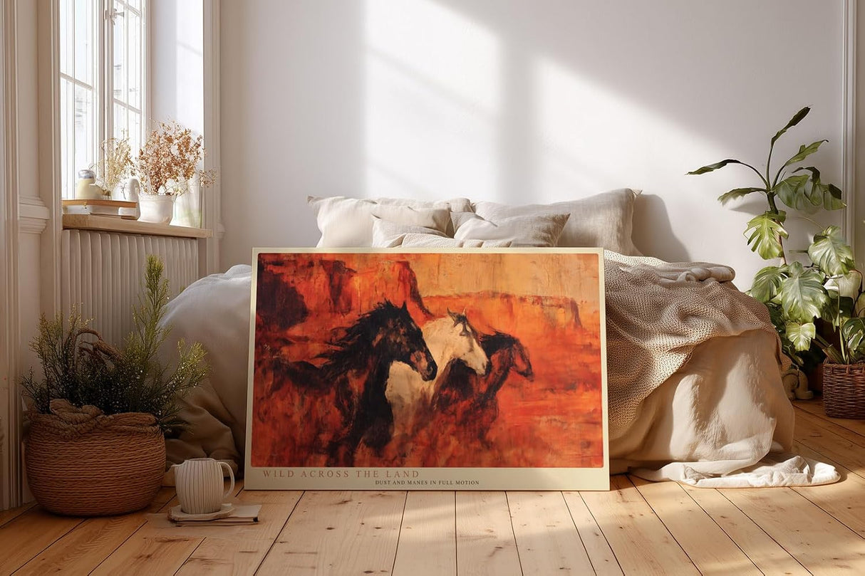 Paul Sinus Wandbild 120x80cm wilde Pferde Landschaft moderne Tiermalerei warmes Wuestenmotiv Wanddekoration fuer Wohnzimmer Büro