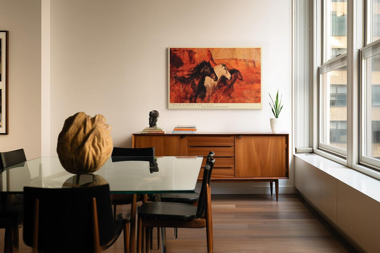 Paul Sinus Wandbild 120x80cm wilde Pferde Landschaft moderne Tiermalerei warmes Wuestenmotiv Wanddekoration fuer Wohnzimmer Büro