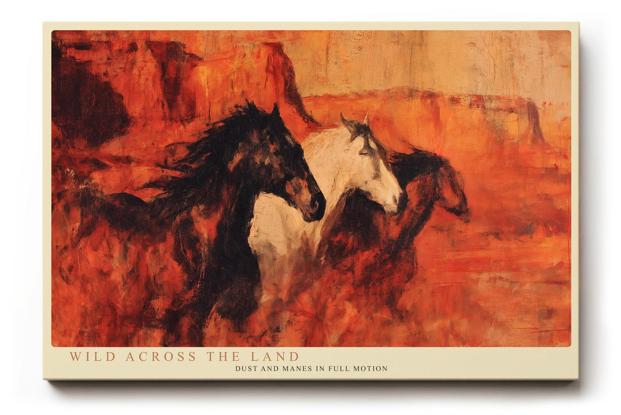 Paul Sinus Wandbild 120x80cm wilde Pferde Landschaft moderne Tiermalerei warmes Wuestenmotiv Wanddekoration fuer Wohnzimmer Büro