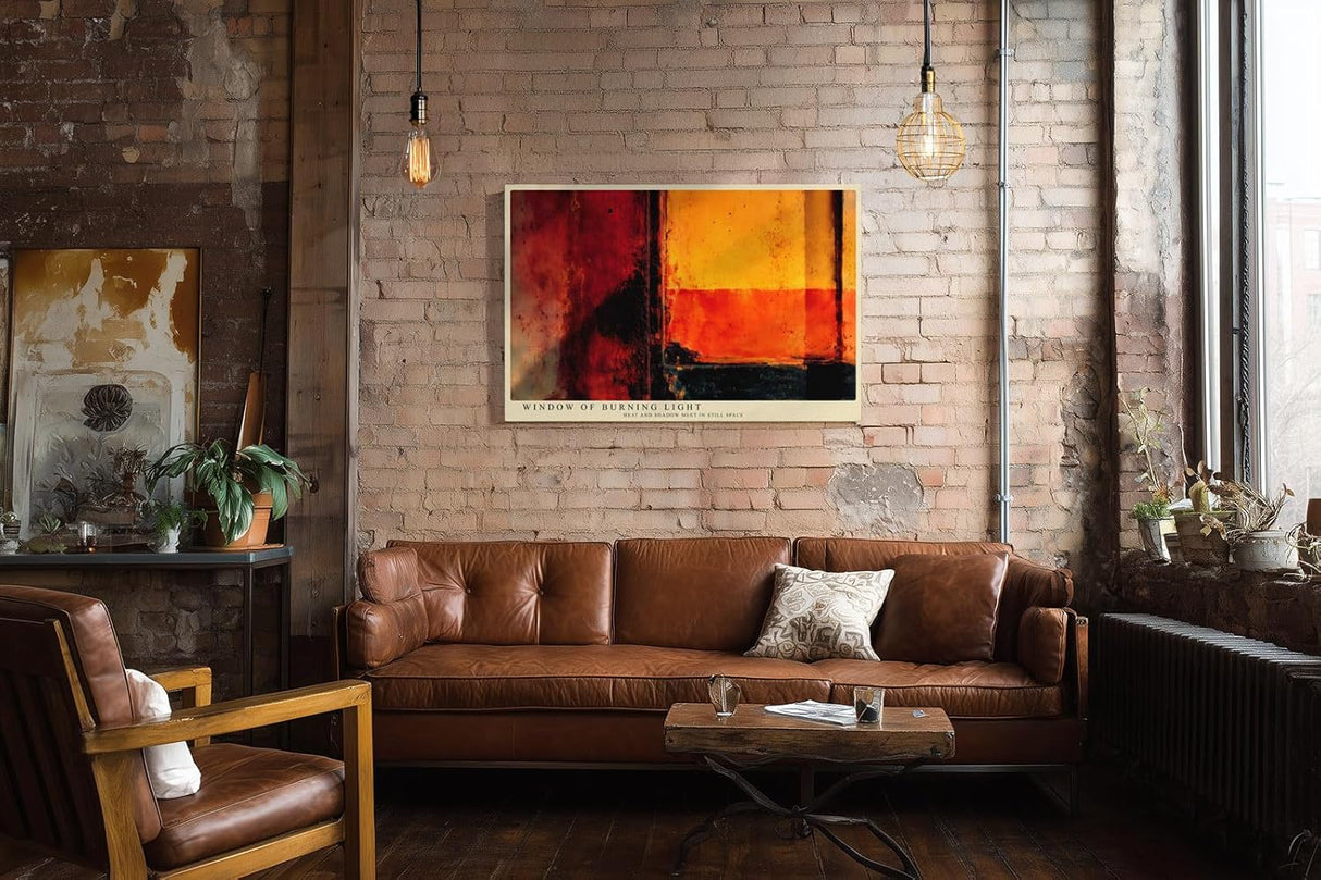 Paul Sinus Wandbild 120x80cm Window of Burning Light abstrakte Kunst in Rot Orange und Schwarz modernes Poster für Wohnzimmer Büro