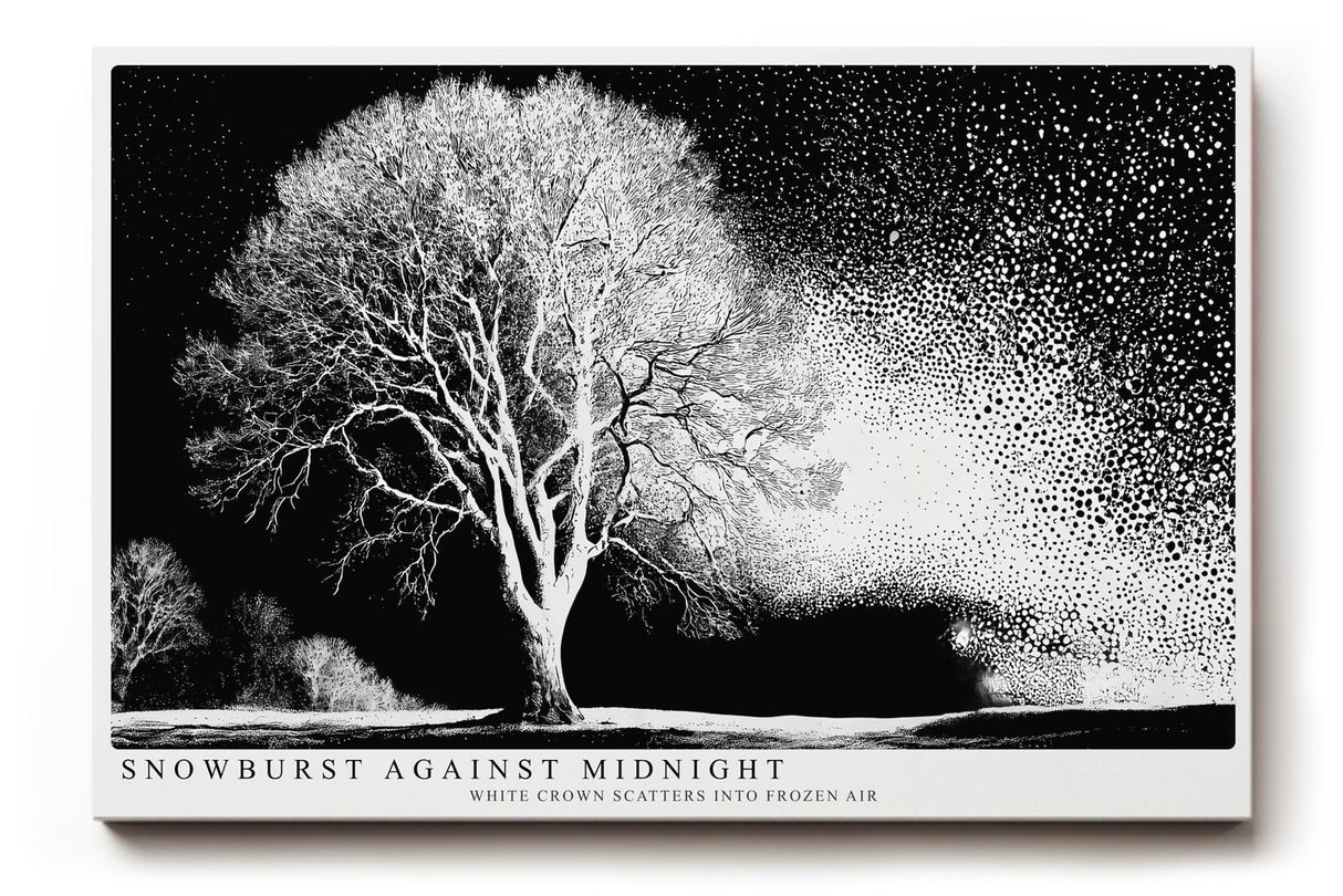Paul Sinus Wandbild 120x80cm Winterbaum Schneesturm Schwarz Weiss Kontrastreiche Naturkunst Minimalistische Landschaft für Wohnzimmer Büro Flur