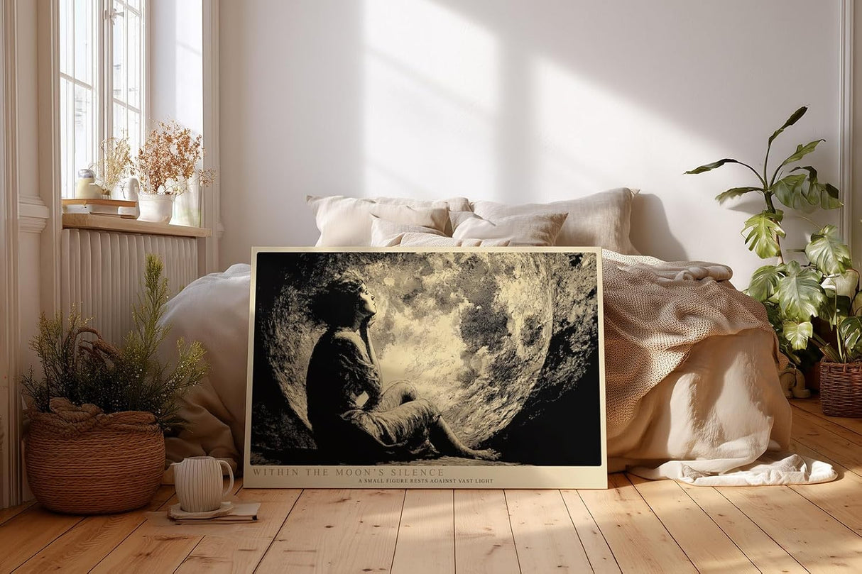 Paul Sinus Wandbild 120x80cm Within the Moons Silence Frau im Mondlicht Dramatische Schwarz Weiss Kunst fuer Wohnzimmer Schlafzimmer und Büro
