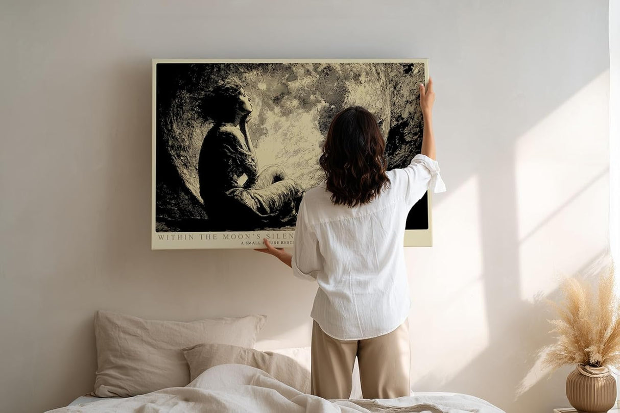 Paul Sinus Wandbild 120x80cm Within the Moons Silence Frau im Mondlicht Dramatische Schwarz Weiss Kunst fuer Wohnzimmer Schlafzimmer und Büro