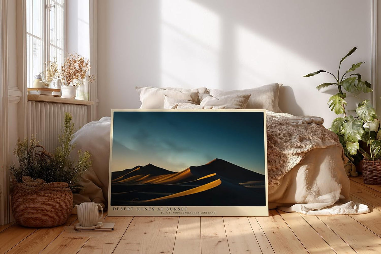 Paul Sinus Wandbild 120x80cm Wuestenduene Landschaft Sonnenuntergang moderne Naturfotografie warme Goldtoene Kunstdruck stilvolle Wanddekoration fuer Wohnzimmer Schlafzimmer Büro