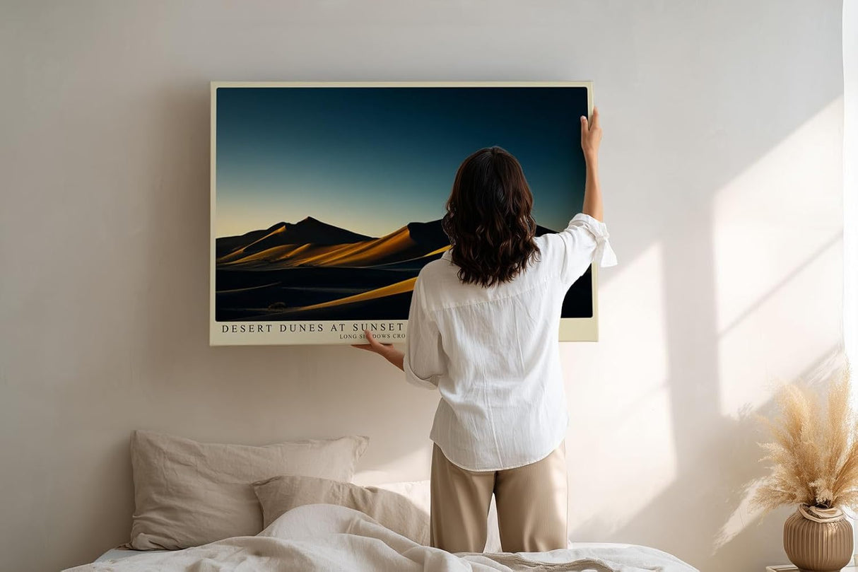 Paul Sinus Wandbild 120x80cm Wuestenduene Landschaft Sonnenuntergang moderne Naturfotografie warme Goldtoene Kunstdruck stilvolle Wanddekoration fuer Wohnzimmer Schlafzimmer Büro