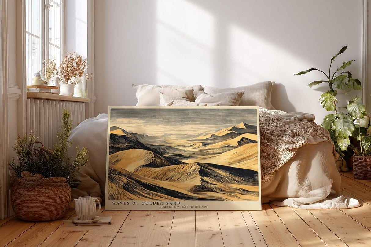 Paul Sinus Wandbild 120x80cm Wuestenlandschaft goldene Sandduenen moderne Landschaftskunst Kunstdruck grosses Wandbild 120x80cm warme Natur Wanddekoration fuer Wohnzimmer Büro
