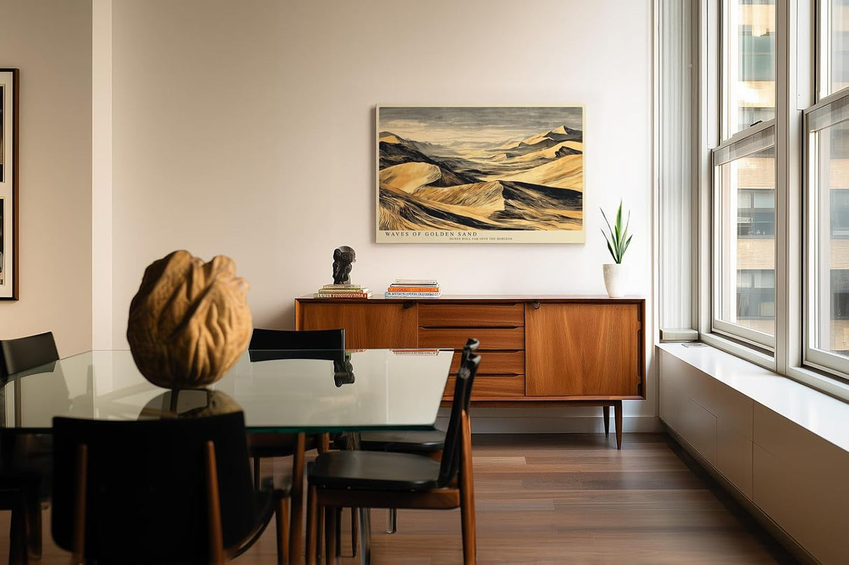 Paul Sinus Wandbild 120x80cm Wuestenlandschaft goldene Sandduenen moderne Landschaftskunst Kunstdruck grosses Wandbild 120x80cm warme Natur Wanddekoration fuer Wohnzimmer Büro