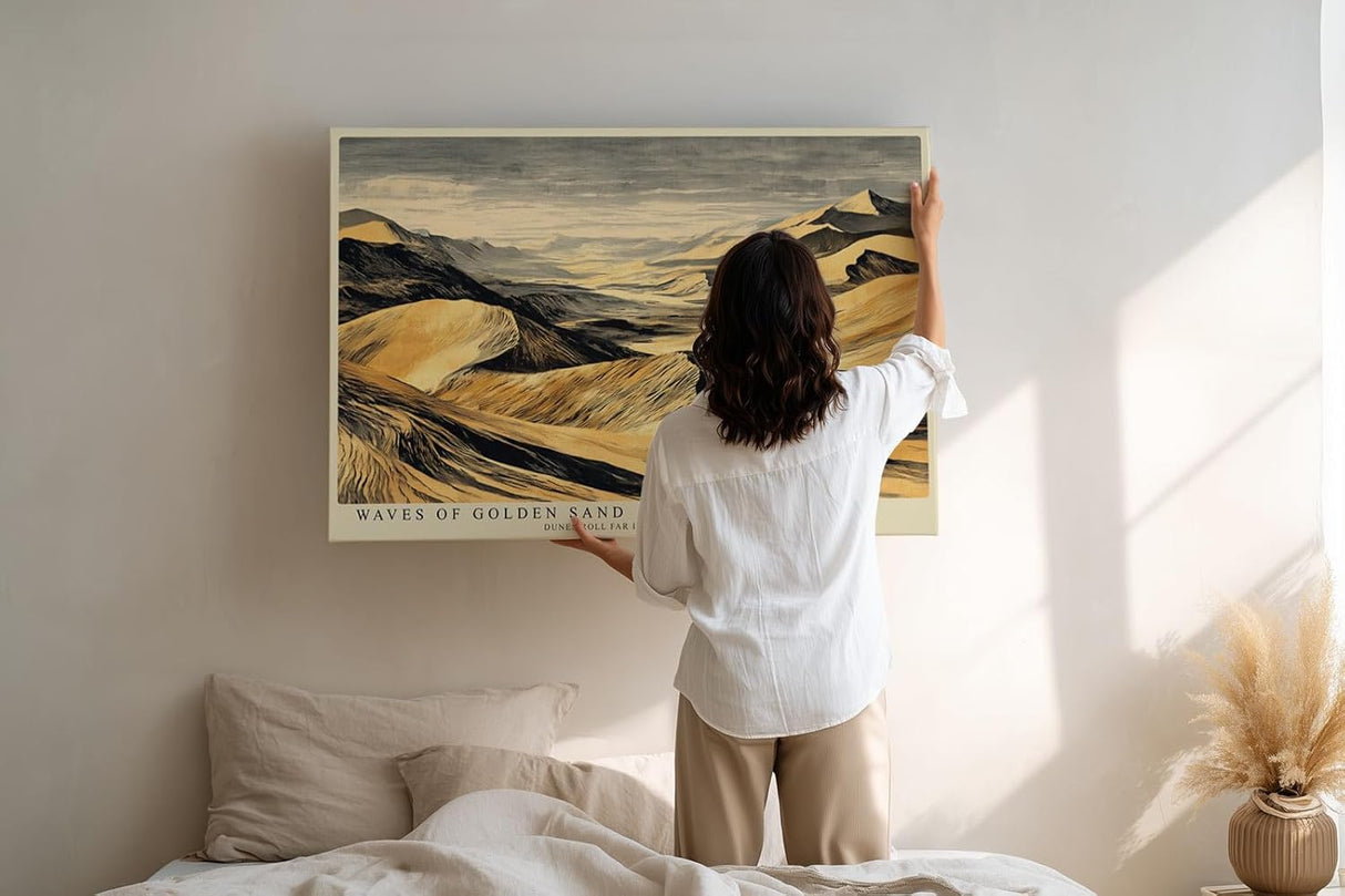 Paul Sinus Wandbild 120x80cm Wuestenlandschaft goldene Sandduenen moderne Landschaftskunst Kunstdruck grosses Wandbild 120x80cm warme Natur Wanddekoration fuer Wohnzimmer Büro