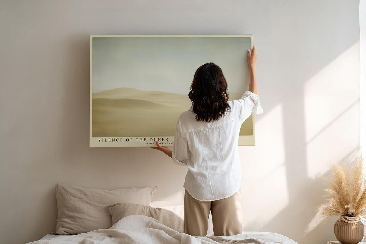 Paul Sinus Wandbild 120x80cm Wuestenlandschaft minimalistisch beige Sandduenen Natur Kunstdruck grosses Kunstbild ruhige Wanddekoration fuer Wohnzimmer Büro Flur