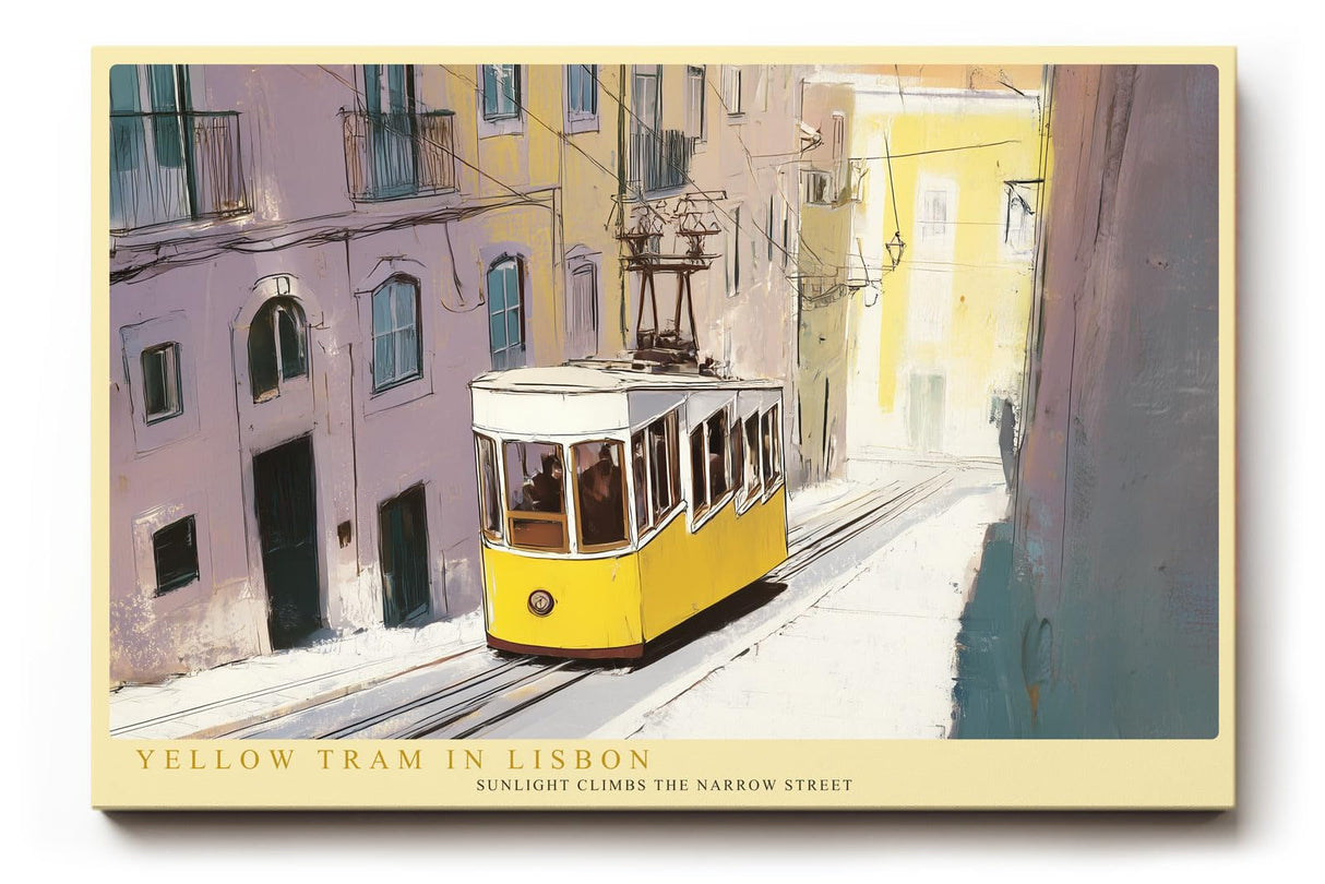 Paul Sinus Wandbild 120x80cm Yellow Tram in Lisbon Stadt Szene Straßenbahn Lissabon Reise Kunst Poster für Wohnzimmer Büro Flur