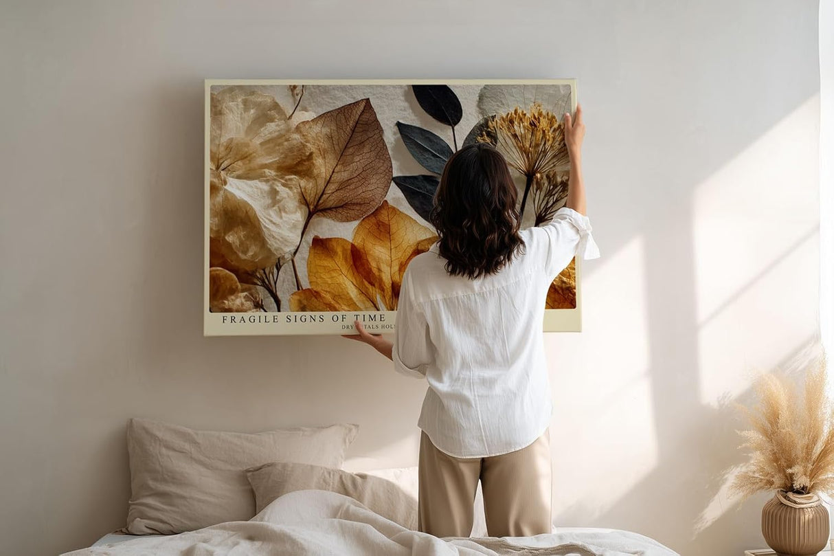 Paul Sinus Wandbild 120x80cm Zarte Trockenblumen Collage in warmen Naturtoenen Botanische Kunst Beige Braun Vintage Stil Wanddekoration Wohnzimmer Schlafzimmer