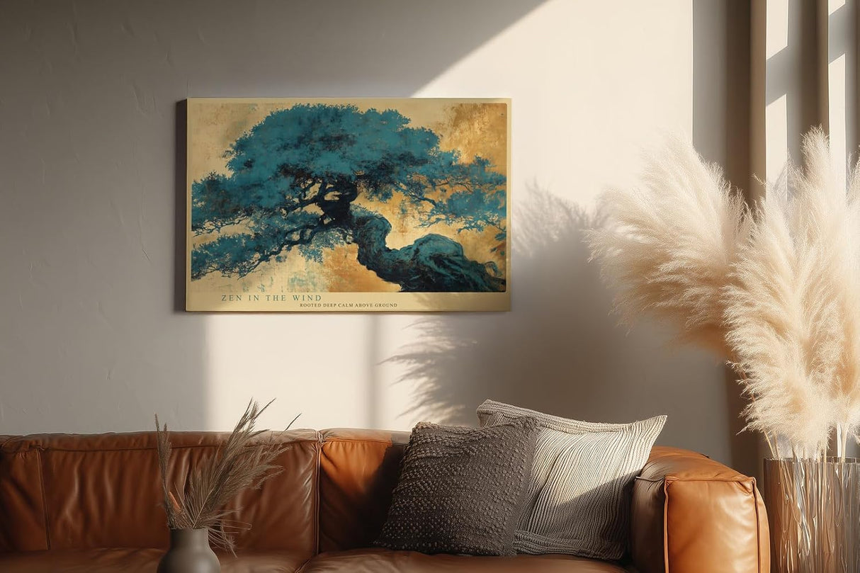 Paul Sinus Wandbild 120x80cm Zen Baum Abstrakte Naturkunst LeinWandbild 120x80cm Asiatische Landschaft Wanddekoration