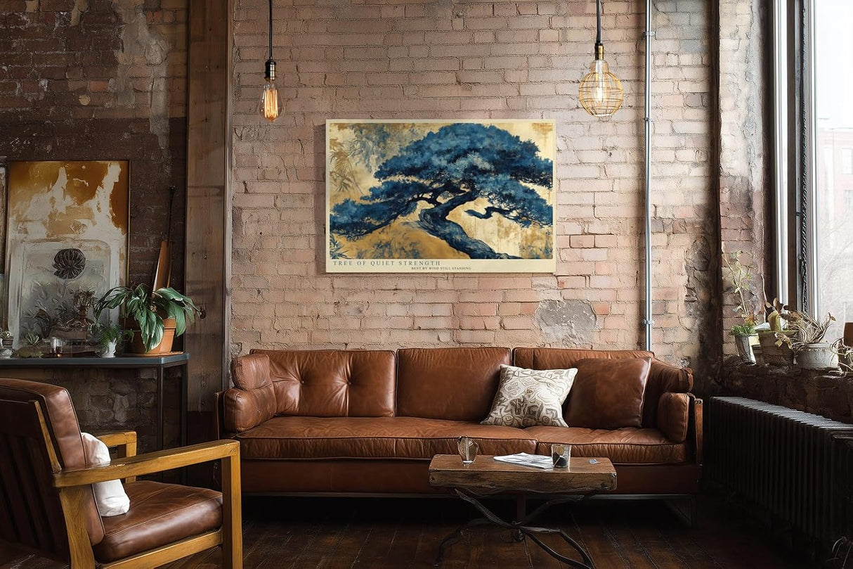 Paul Sinus Wandbild 120x80cm Zen Baum Blaue Naturkunst LeinWandbild 120x80cm Japanische Landschaft Wanddekoration