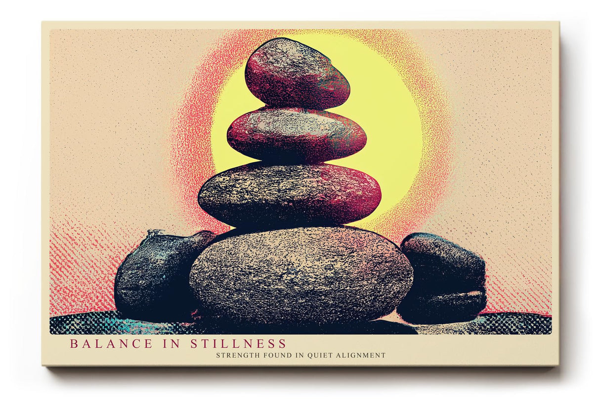 Paul Sinus Wandbild 120x80cm Zen Steine Balance Meditation Kunstmotiv mit Sonnenkreis ruhige Spa Wanddekoration fuer Wohnzimmer Yoga Raum
