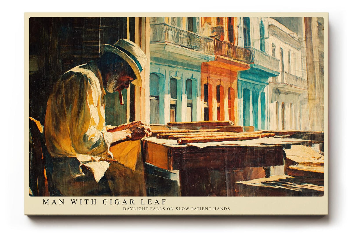 Paul Sinus Wandbild 120x80cm Zigarrenroller Szene Vintage Stadt Kunst in Warmen Farben für Wohnzimmer Büro und Atelier