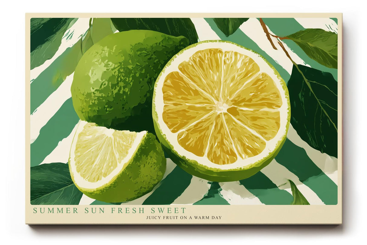 Paul Sinus Wandbild 120x80cm Zitrone Illustration frisches Obst modern grün gelb Küche Kunstbild sommerliche Frucht Illustration stilvolle Wanddekoration für Küche Esszimmer Café