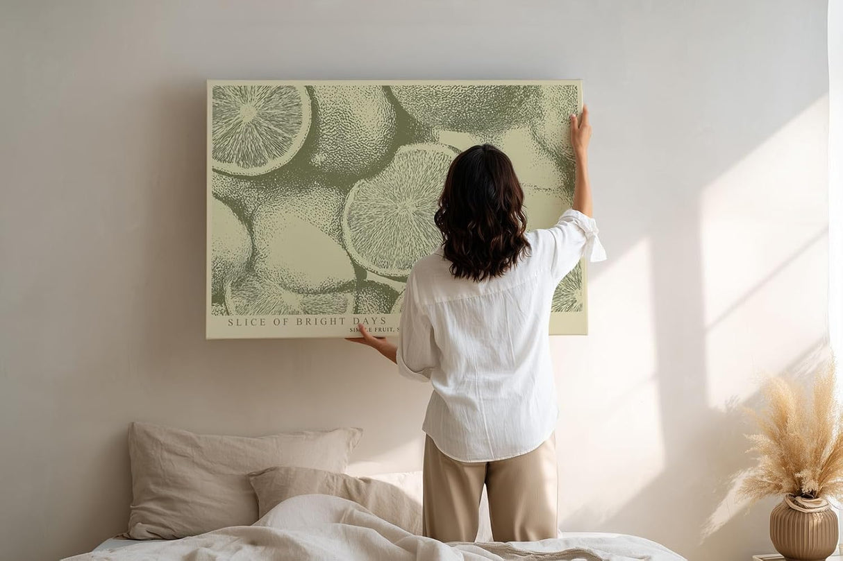 Paul Sinus Wandbild 120x80cm Zitronen Illustration modern gruen natur kunst grafisches Obst Motiv stilvolle Wanddekoration fuer Kueche Esszimmer Wohnzimmer Büro