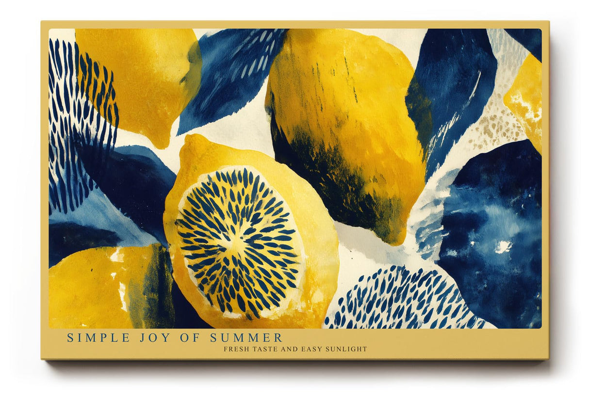 Paul Sinus Wandbild 120x80cm Zitronen Kunst modern gelb blau mediterrane Illustration Fruchtmotiv Kunstdruck grosses Wandbild 120x80cm stilvolle Wanddekoration fuer Kueche Esszimmer Wohnzimmer