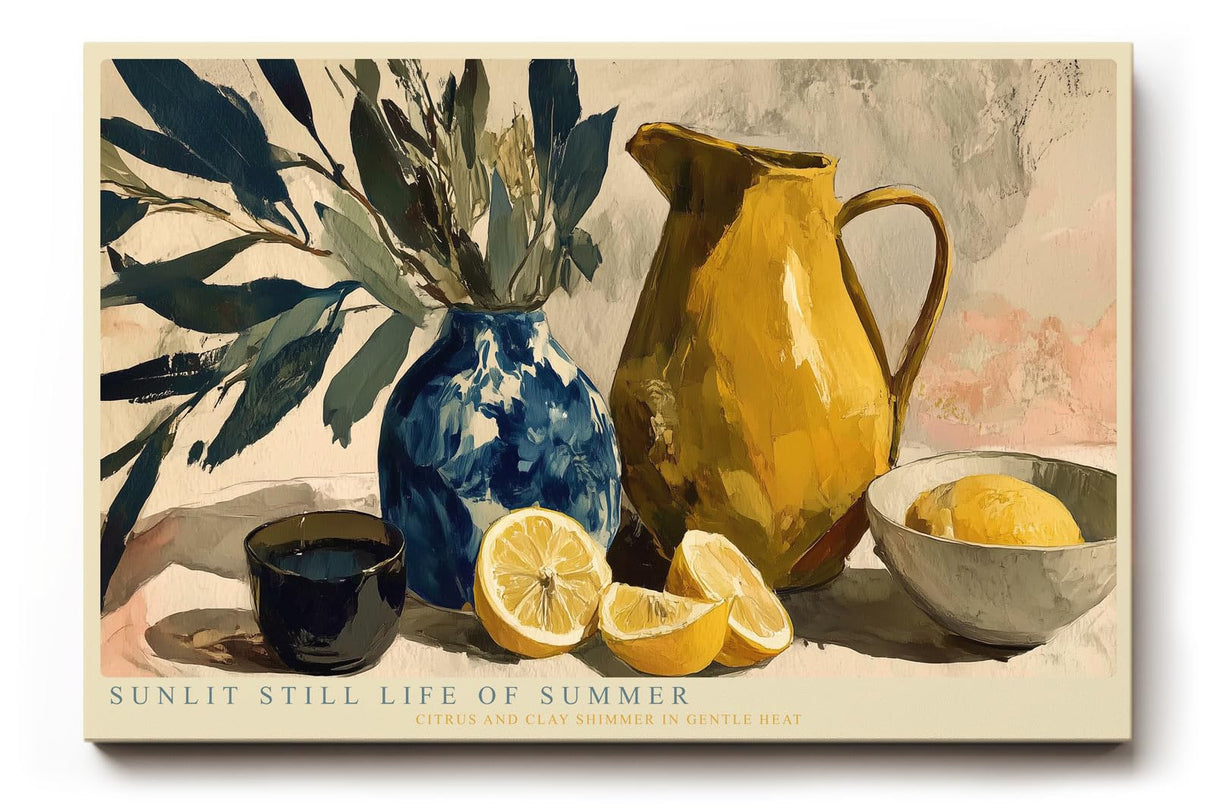 Paul Sinus Wandbild 120x80cm Zitronen Stillleben moderne Kunst Illustration mit Vase und Krug Wanddekoration