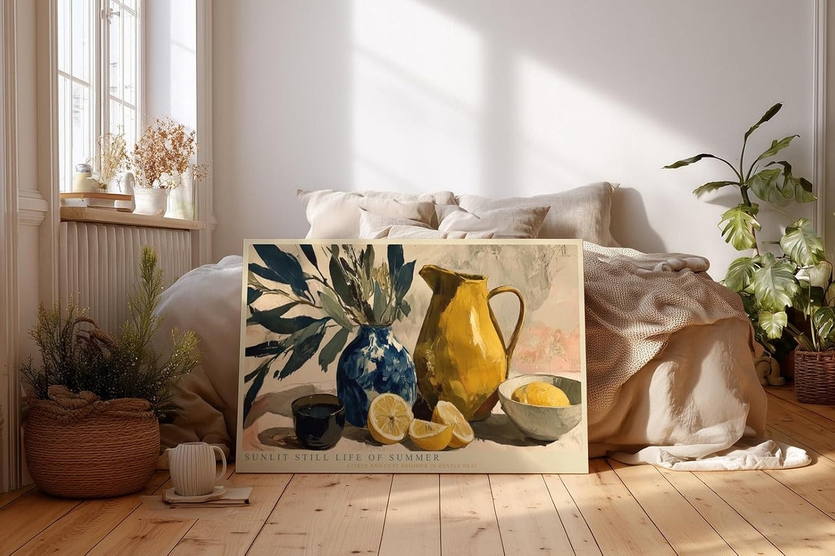 Paul Sinus Wandbild 120x80cm Zitronen Stillleben moderne Kunst Illustration mit Vase und Krug Wanddekoration