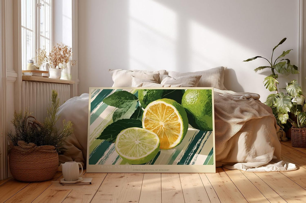 Paul Sinus Wandbild 120x80cm Zitrusfruechte Illustration Limette Zitrone moderne Kuechenkunst frisches Fruchtmotiv stilvolle Wanddekoration fuer Kueche Esszimmer Wohnzimmer