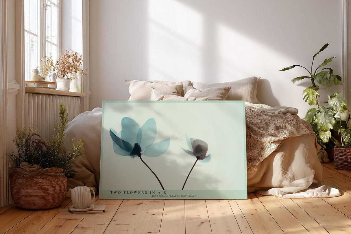 Paul Sinus Wandbild 120x80cm zwei Blumen minimalistische Naturkunst moderne florale Illustration sanfte Pastellfarben Kunstdruck stilvolle Wanddekoration fuer Wohnzimmer Schlafzimmer