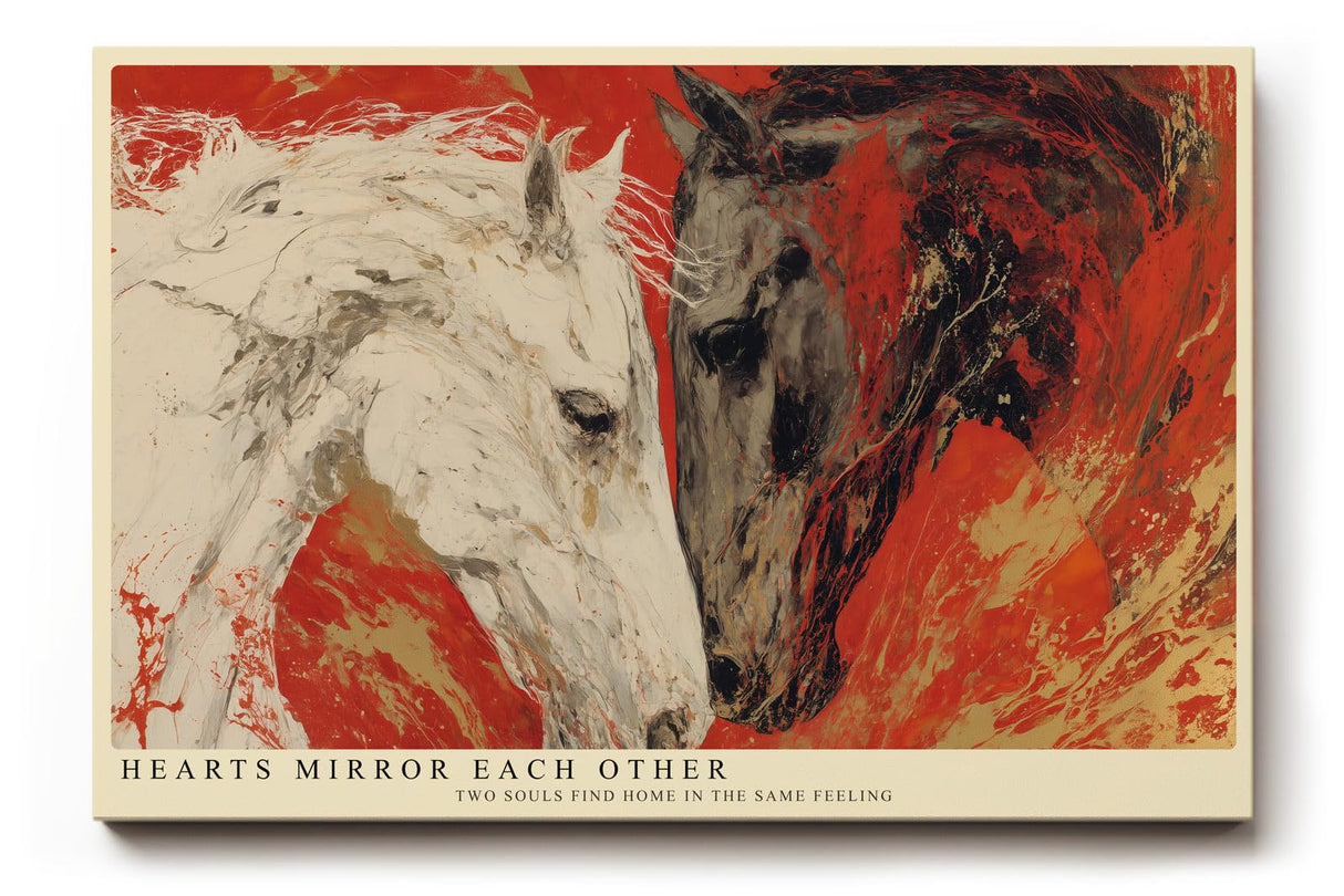 Paul Sinus Wandbild 120x80cm zwei Pferde abstrakte Tierkunst rot weiss modernes Pferdemotiv Kunstdruck grosses Wandbild 120x80cm kraftvolle Wanddekoration fuer Wohnzimmer Büro