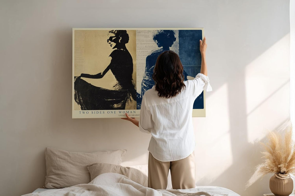 Paul Sinus Wandbild 120x80cm Zwei Seiten einer Frau – Künstlerisches Porträt mit Licht und Schatten im modernen Stil