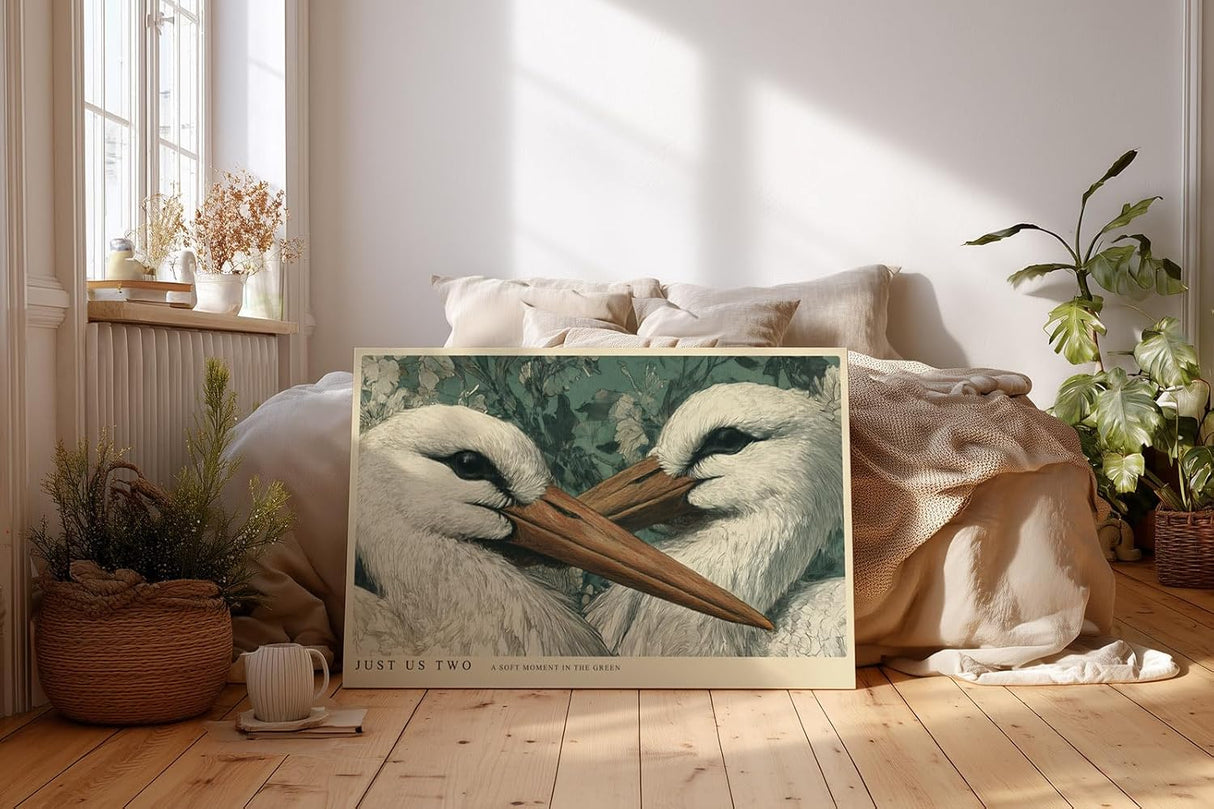 Paul Sinus Wandbild 120x80cm Zwei Voegel Natur Illustration Stilvolle Tierkunst Gruene Naturfarben Kunstdruck Poster Grosse Wanddekoration fuer Wohnzimmer Schlafzimmer Büro