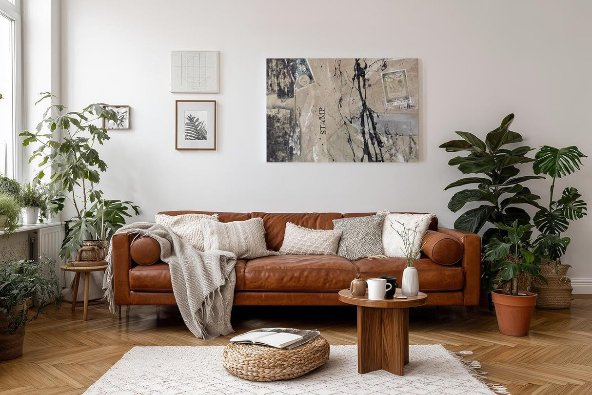 Sinus Art Wandbild 120x80cm Abstrakte Komposition aus Stempeln, Marken und Schriften auf neutralem Hintergrund