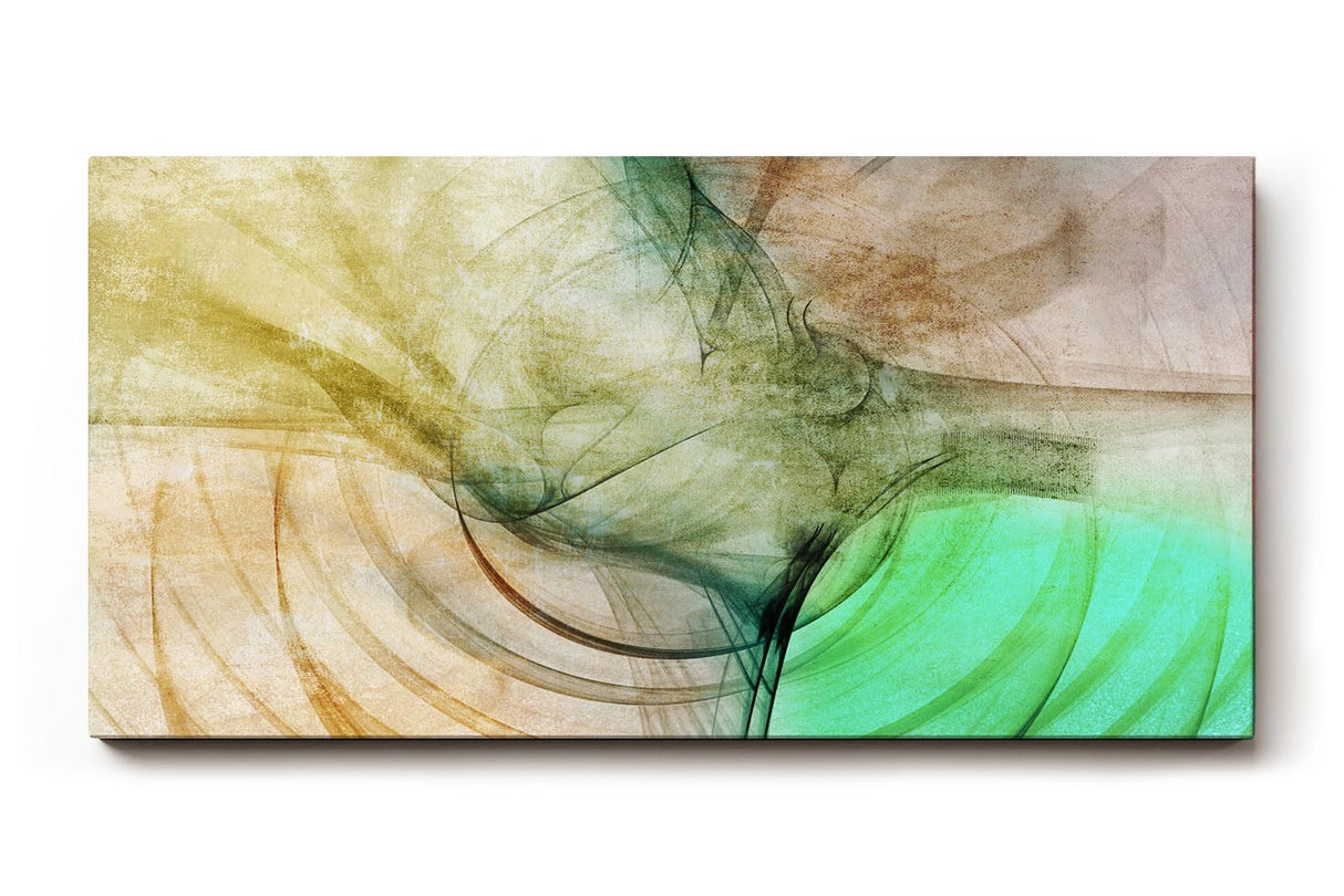 Sinus Art Wandbild 120x80cm Abstrakte Bewegung aus Erdtönen, Grüntönen und Lichtakzenten in weicher Komposition