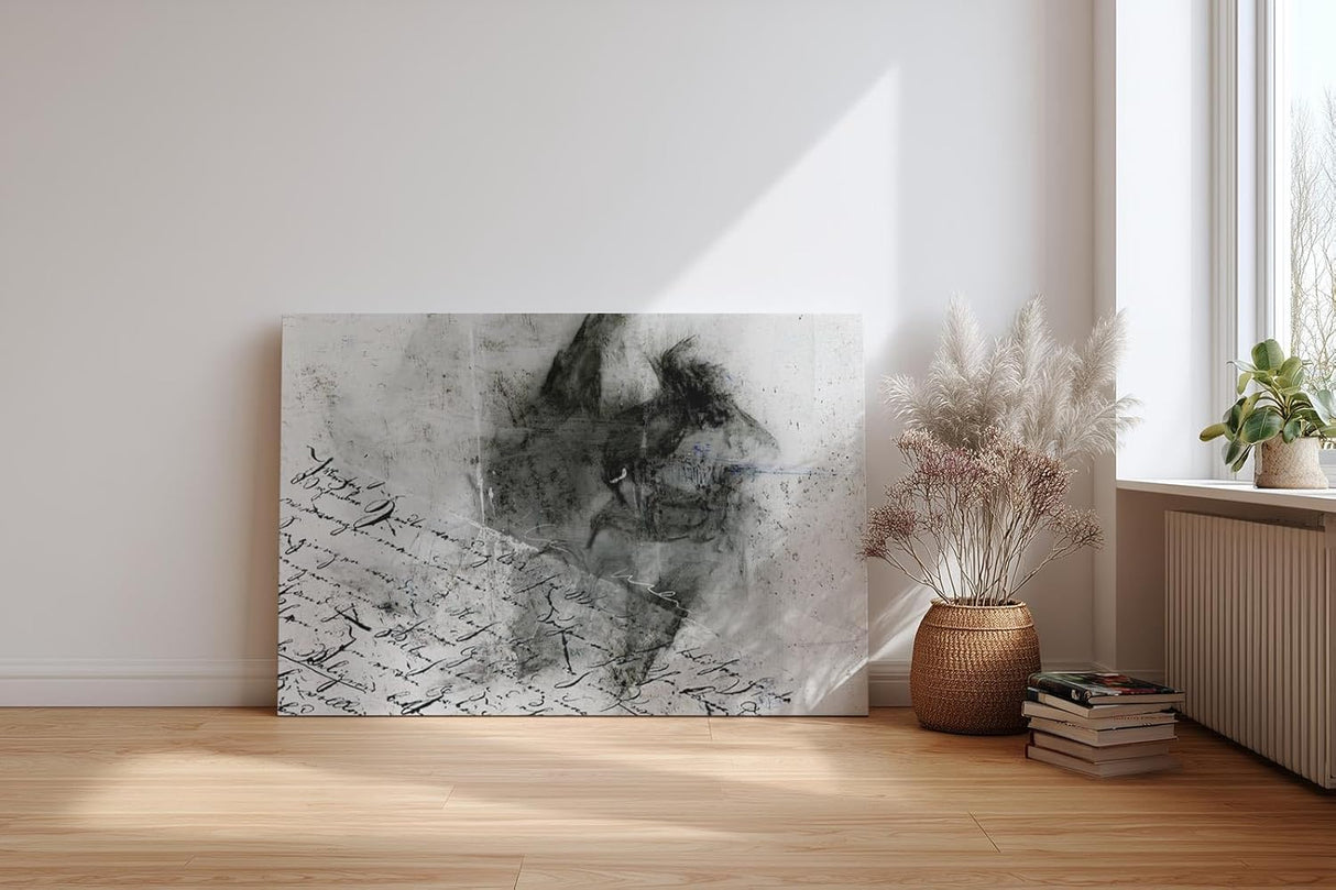 Sinus Art Wandbild 120x80cm Abstraktes Porträt, handschriftliche Elemente und rauchige Strukturen in Schwarzweiß