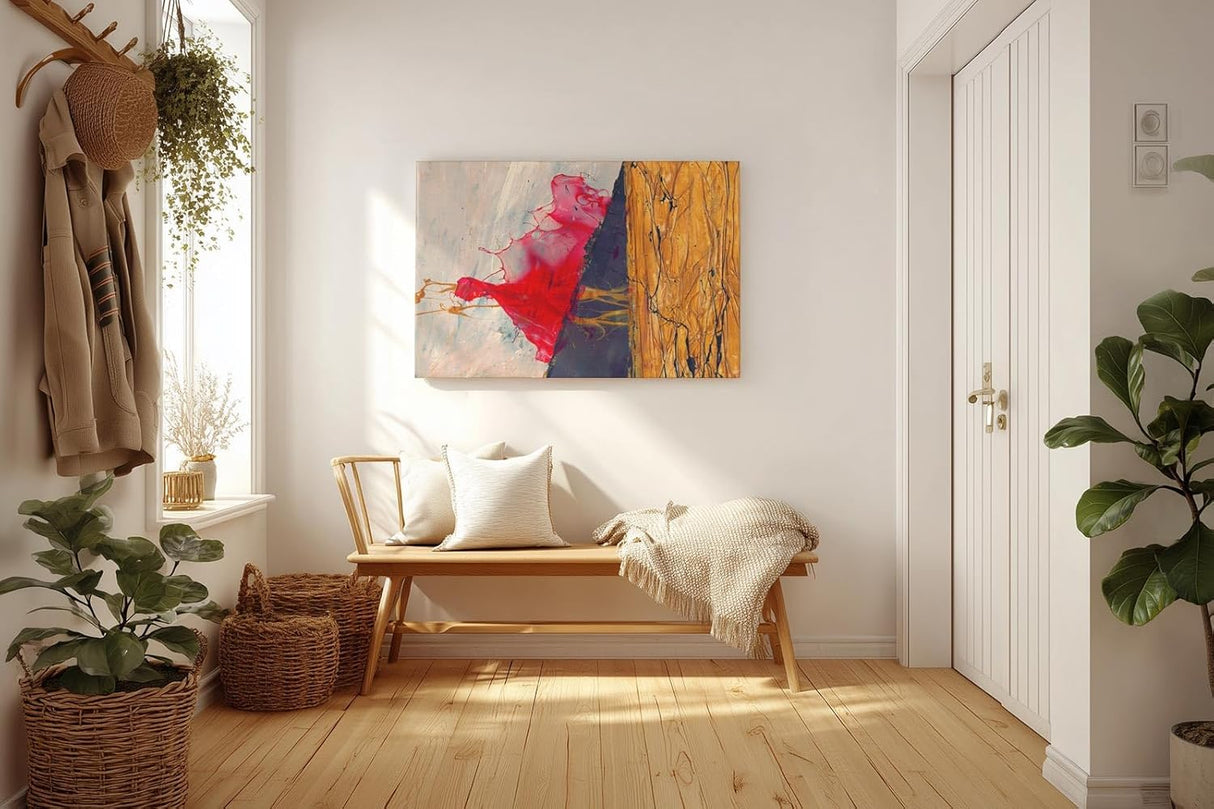 Sinus Art Wandbild 120x80cm Dynamische Farbflächen in Rot, Schwarz und Gold mit fließenden Übergängen