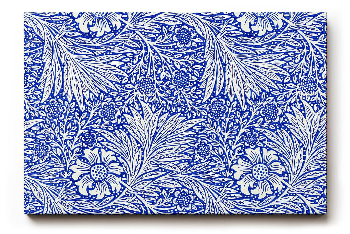 Sinus Art Wandbild 120x80cm Klassisches Blütendekor mit feinen Linien und dichter Musterung auf tiefblauem Grund