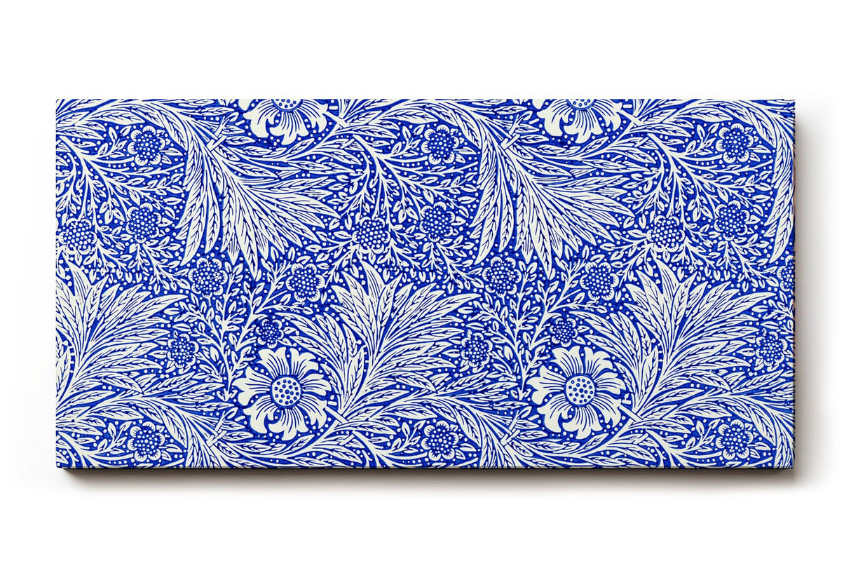 Sinus Art Wandbild 120x80cm Klassisches Blütendekor mit feinen Linien und dichter Musterung auf tiefblauem Grund
