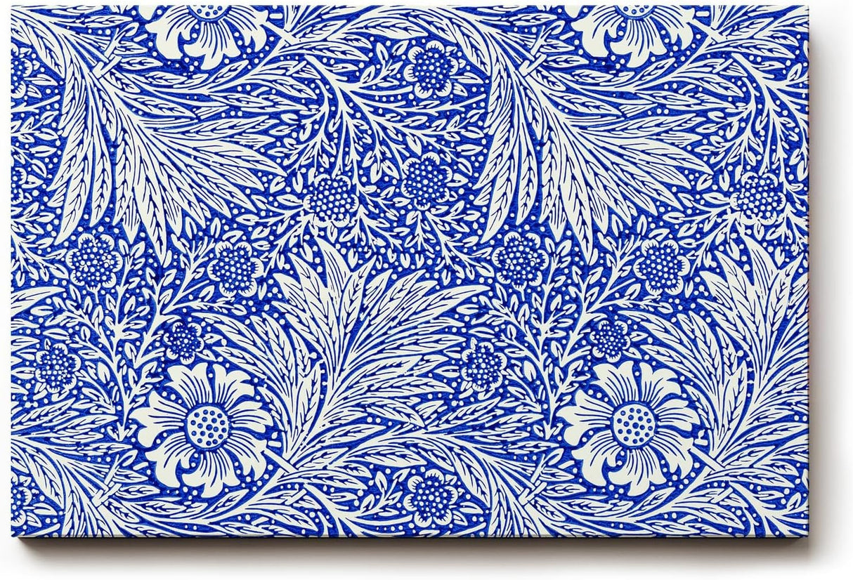 Sinus Art Wandbild 120x80cm Klassisches Blütendekor mit feinen Linien und dichter Musterung auf tiefblauem Grund