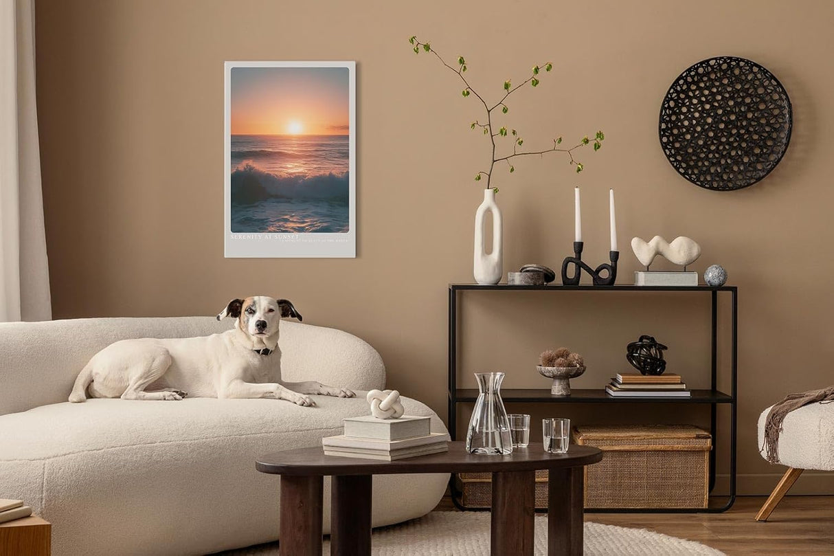 Paul Sinus Leinwandbild 40x60cm Stille am Sonnenuntergang – Sanfte Meereswellen mit goldenem Licht und beruhigender Atmosphäre