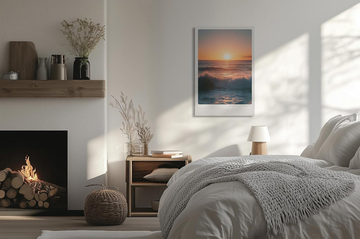 Paul Sinus Leinwandbild 40x60cm Stille am Sonnenuntergang – Sanfte Meereswellen mit goldenem Licht und beruhigender Atmosphäre