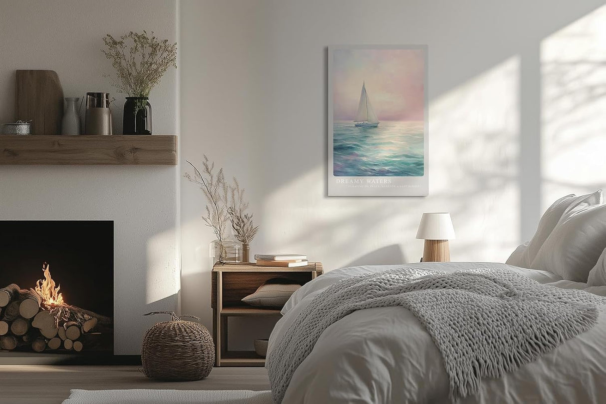 Paul Sinus Leinwandbild 40x60cm verträumtes Segelboot auf ruhigem Meer mit sanften Pastelltönen und harmonischer Lichtstimmung – kunstvolles Leinwandbild
