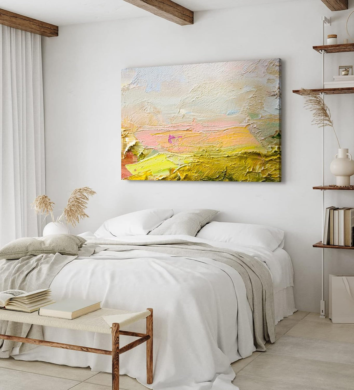 Paul Sinus Wandbild 120x80cm Abstrakt Kunstvoll Spachtel Farben Modern Beige